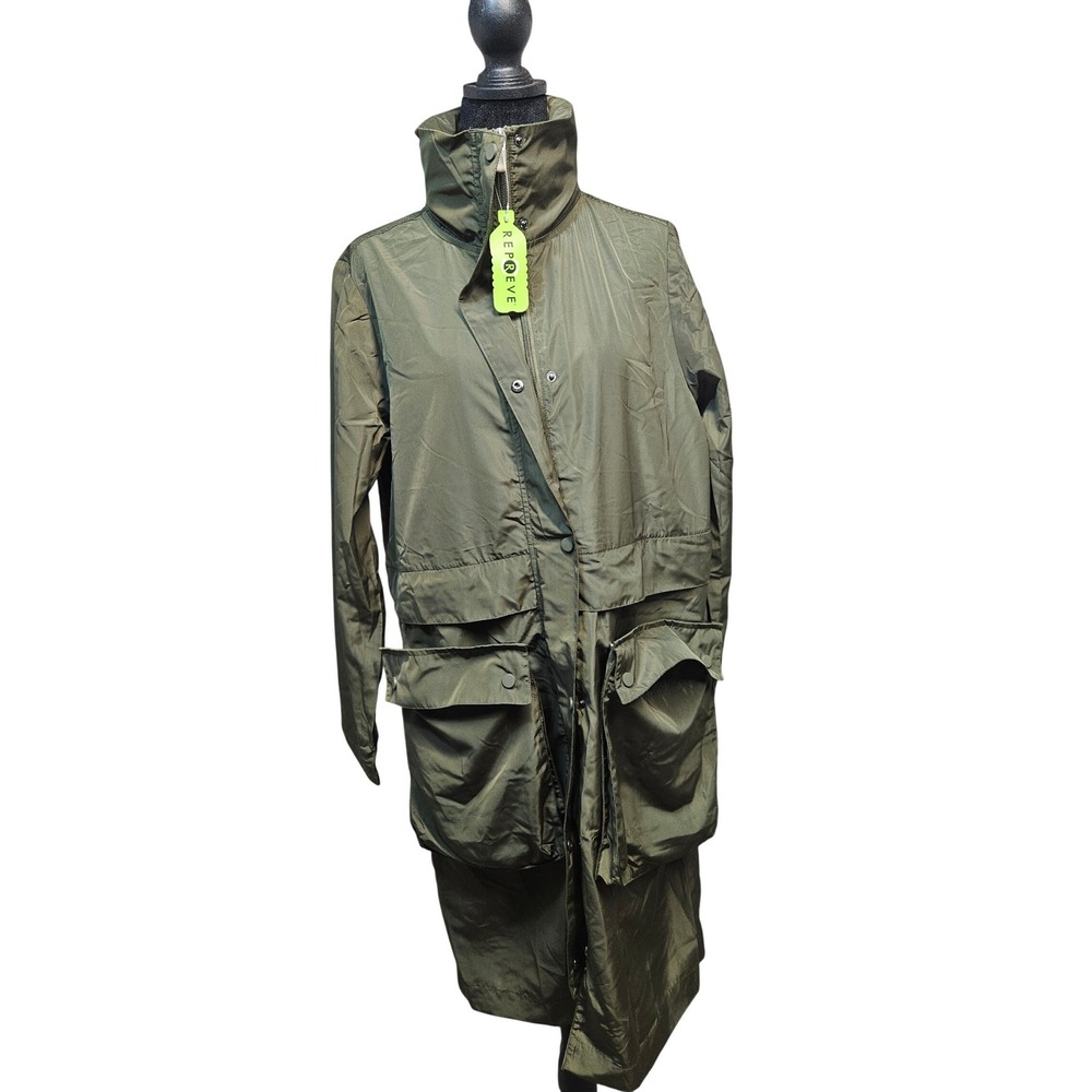 Zuda Womens Repreve Utility Longline Jacket Olive Green Funnel Neck XS New